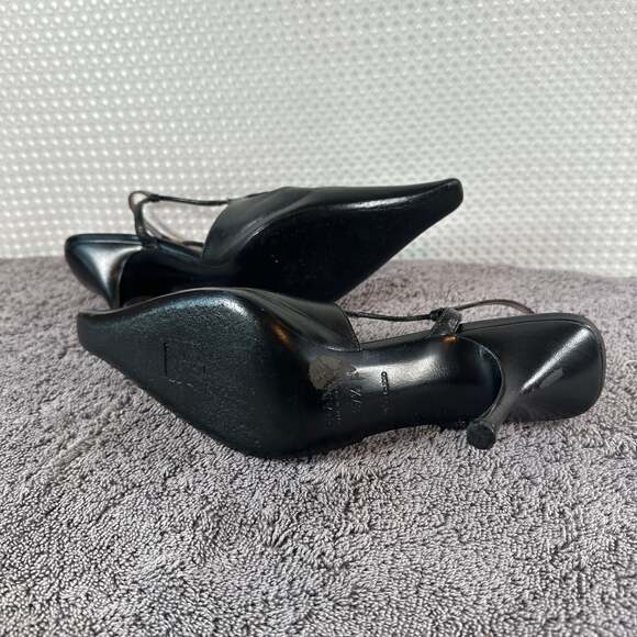 Vintage Prada Black Leather Pointed-Toe Kitten Heel Slingback Pumps - Picture 6 of 9